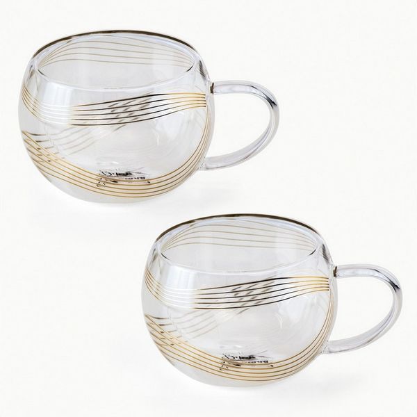 KVOTA Thermoglas Doppelwandiges 2-er Set Tee- Kaffee Glas 270 ml Design „Goldline“, 2-tlg, doppelwandiges Glas, doppelwand thermoglas
