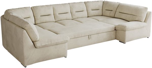 Ecksofa, Sofa big XXL, Wellenfedern, Wohnlandschaft XXL, mit Schlaffunktion - COMODO U - Beige Velours Bild 5