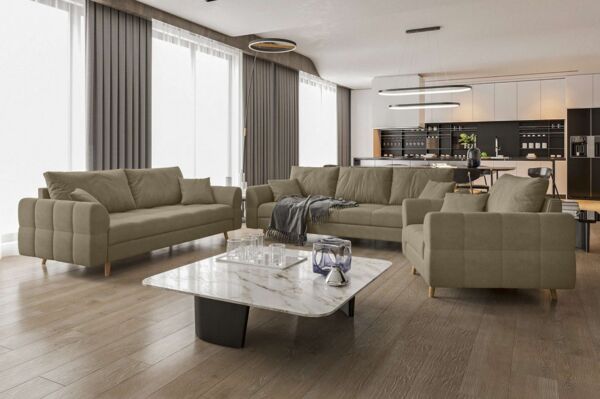 99rooms Polstergarnitur Bello, (Couchgarnitur, Set (3-tlg), bestehend aus 3-Sitzer Sofa, 2-Sitzer Sofa, Sessel, mit Rundumbezug