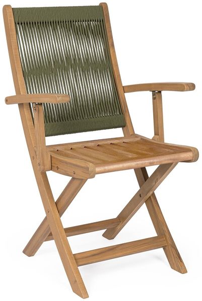 2er-Set Klappstuhl Ubiona - Akazienholz Natur, Geflecht Olivgrün, mit Armlehnen