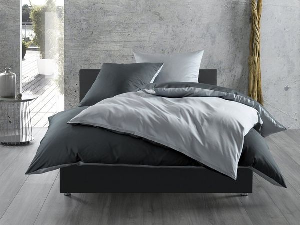 Mako Satin Wende Bettwäsche grau anthrazit 155x200 + 80x80
