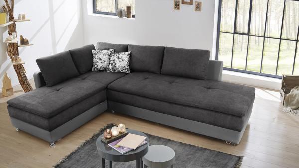 Wohnlandschaft rechts MODENA Ecksofa Sofa Bett in weiß grau mit Nachtkommode