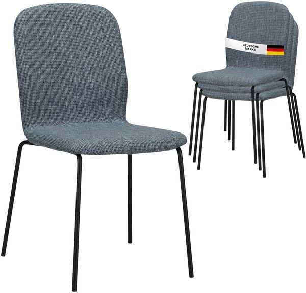 Albatros Esszimmerstühle 4er Set ENNA, grau - stapelbar, bequemer Polsterstuhl - Eleganter Küchenstuhl, Stuhl Esszimmer oder Esstisch Stuhl, Konferenzstuhl , Stückzahl:4, Farbe:Grau