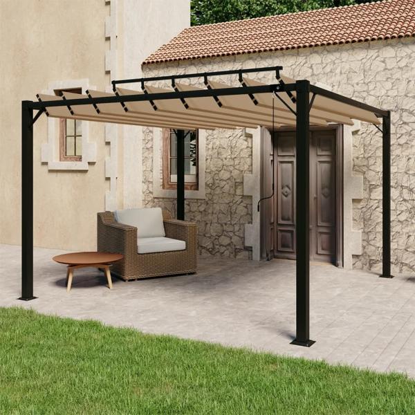 vidaXL Pergola mit Lamellendach 3x3 m Taupe Stoff und Aluminium 313925