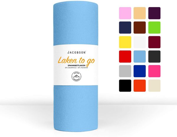 Jacobson Laken to GO Spannbettlaken Jersey Spannbetttücher Bettlaken 50% Baumwolle 50% Polyester (180x200-200x200 cm 2er Set, Hellblau)