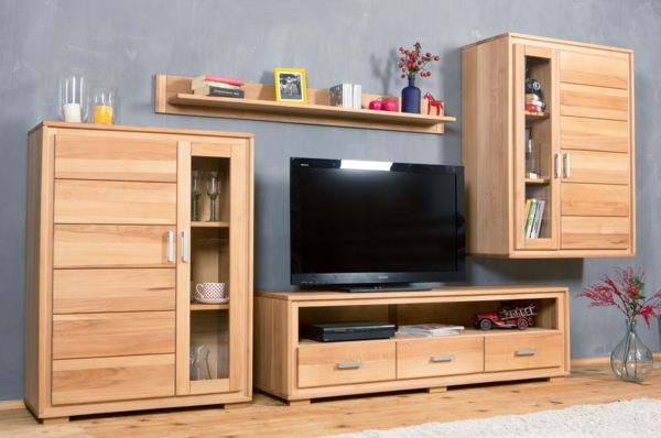 Vitrine Genf 2-türig 121 cm hoch Kernbuche Massivholz geölt Bild 4