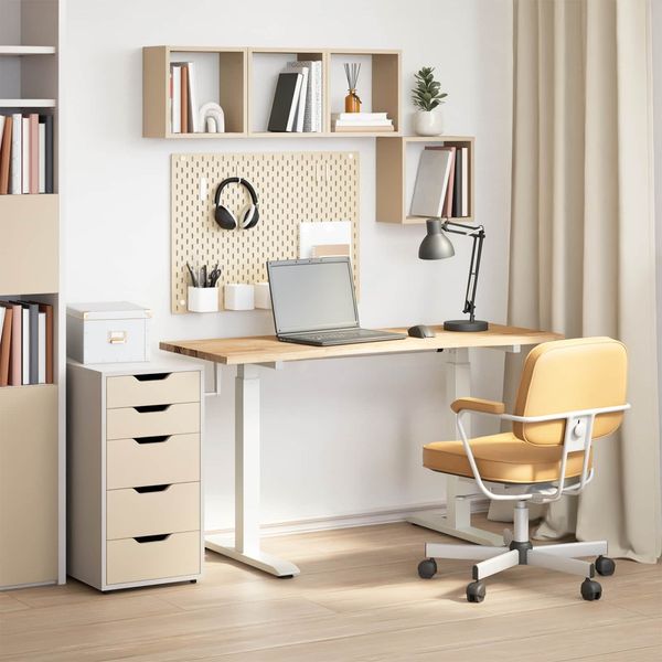 vidaXL Schreibtisch Weiß und Natur 140 x 60 cm Massivholz Eiche 3426546
