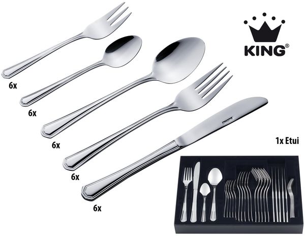 KING Besteck-Set »Düsseldorf« (31-tlg), 6 Personen, Edelstahl 18/0, Besteck im zeitlosen Design, mit Besteck-Etui