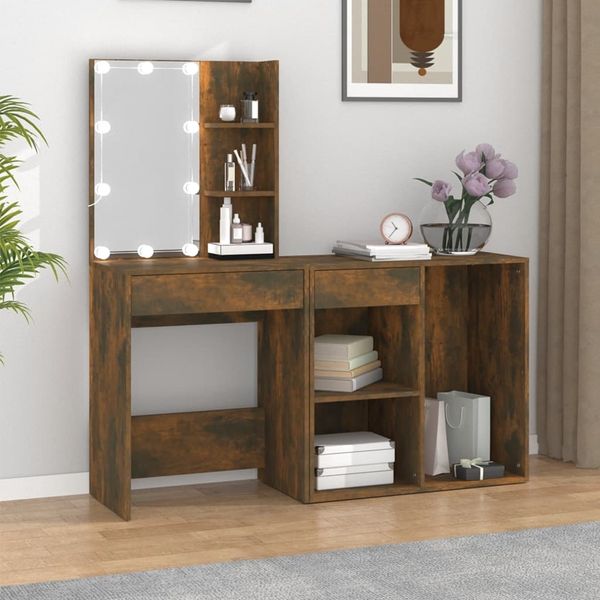 vidaXL LED-Schminktisch mit Schrank Räuchereiche Holzwerkstoff 3120185