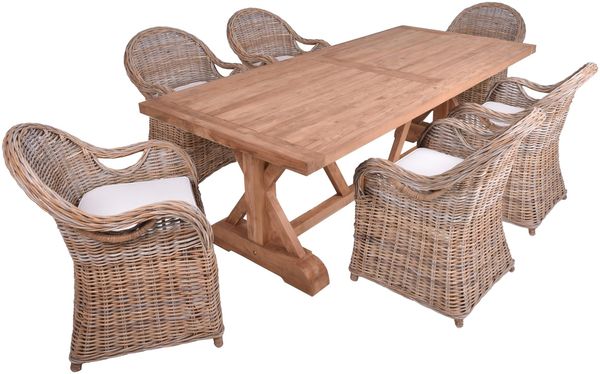 Garten-Sitzgruppe NOAH 7-tlg - Teak, Mattbraun | Gartenmöbel-Set Gartengarnitur Garten-Essgruppe mit Stühlen und Esstisch