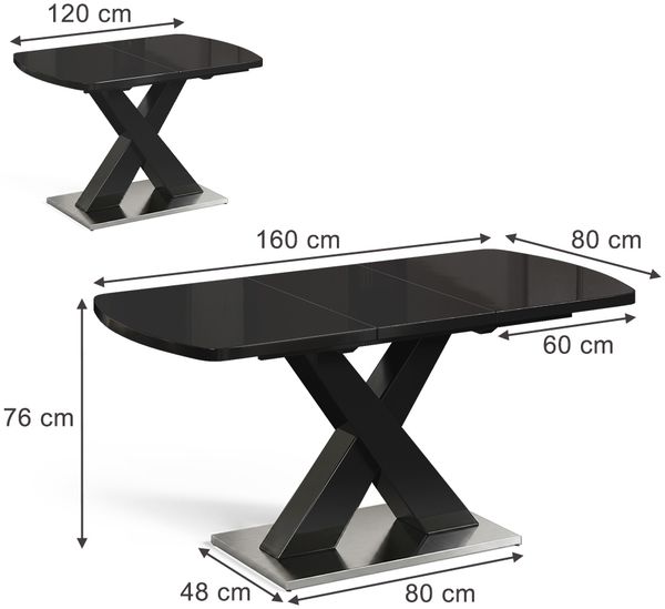 Esstisch Chinto Schwarz 120 x 80 cm ausziehbar Vicco Bild 3