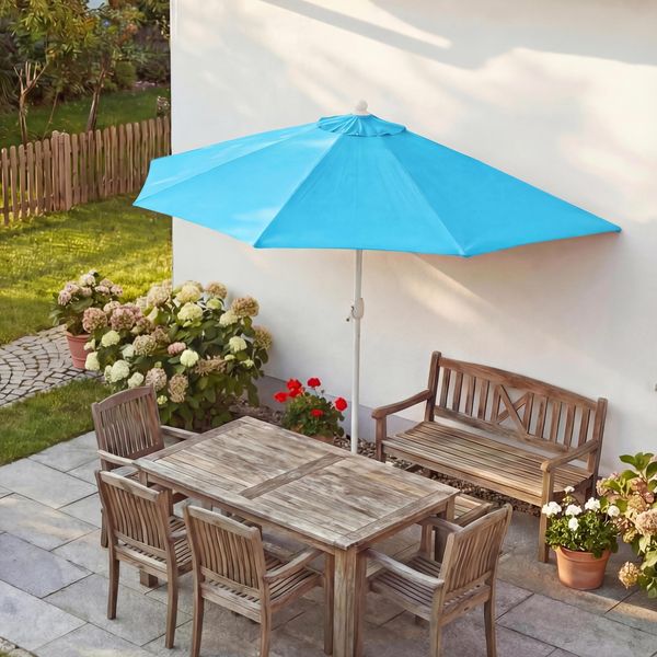 Sonnenschirm halbrund Parla, Halbschirm Balkonschirm, UV 50+ Polyester/Alu 3kg ~ 270cm türkis ohne Ständer