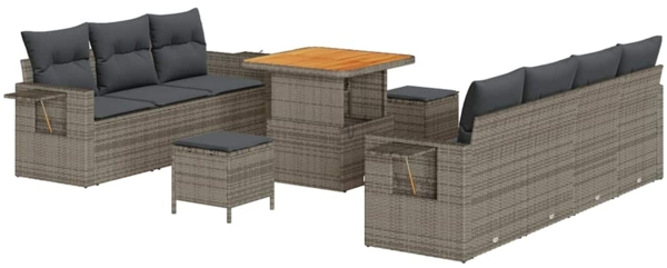 vidaXL Garten-Sofa-Set mit Kissen mit Speicher 10 pcs Grau 3363658