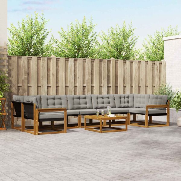 vidaXL Outdoor-Sofagarnitur mit Kissen 8 pcs Natürlich und Hellgrau 3369282