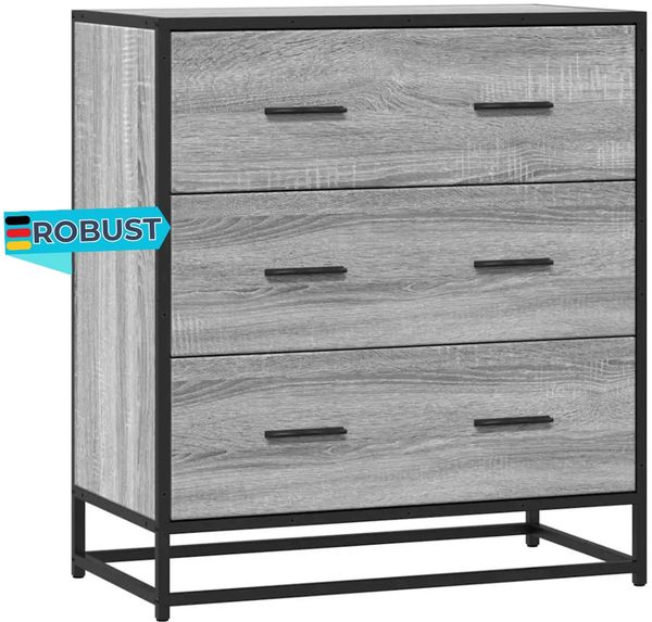 Sideboard SOPI für Wohnzimmer Grau Sonoma 68x35x76 cm und Metall | Kommode Flur Anrichte mit Schubalden