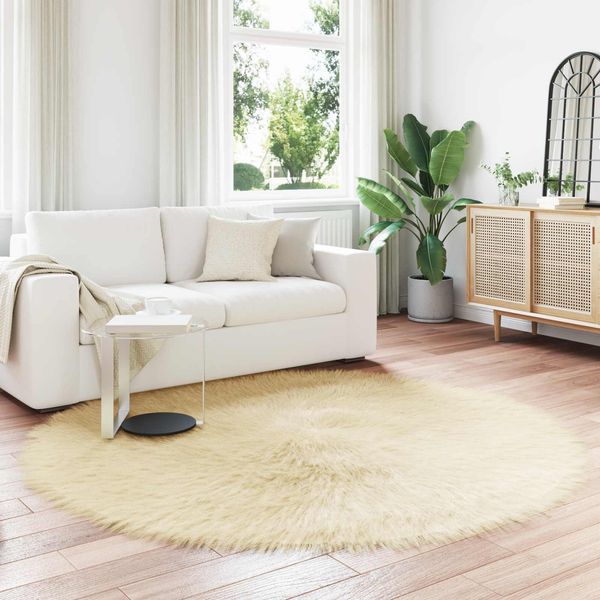 vidaXL Teppich aus Kunstschaffell TAFALLA Creme Ø 200 cm Polyester 42021517
