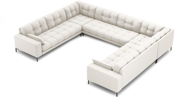 Micadoni Wohnlandschaft Mamaia 9-Sitzer Strukturierter Stoff Neve Hellgrau schwarze Beine