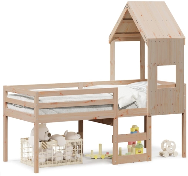 vidaXL Hochbett mit Dach 90x190 cm Massivholz Kiefer 3282016
