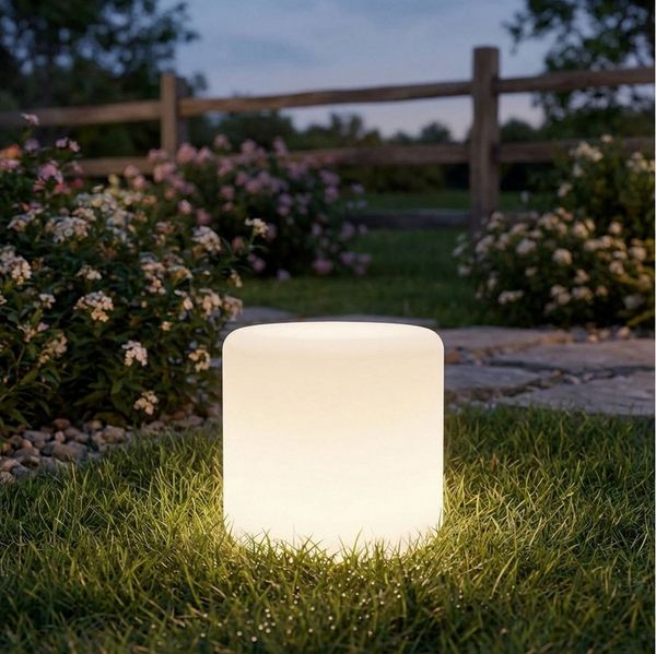 shop'n smile ideoon LED Außen-Tischleuchte LED Solar Tischlampe & Gartenleuchte Zylindrisch Akku-1200mAh IP44, LED, Farbwechsler, ca. 8 Std. Laufzeit, Solar-& USB-Ladung, 27x26,5 cm, wetterfest