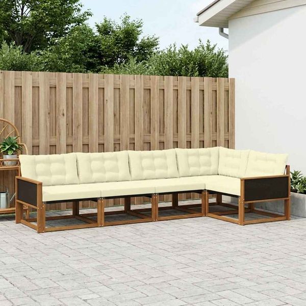 vidaXL Outdoor-Sofagarnitur mit Kissen 5 pcs Natur und Creme 3381414