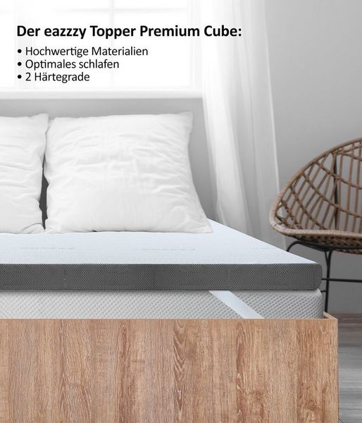 Matratzenauflage eazzzy Premium Cube Topper Matratzentopper Allergikerfreundlich Genius, 180x200 cm 140x200 cm und weitere Größen