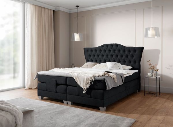 Boxspringbett Elektrisch Bett FAUSTO 200x200cm in Stoff Wind Schwarz