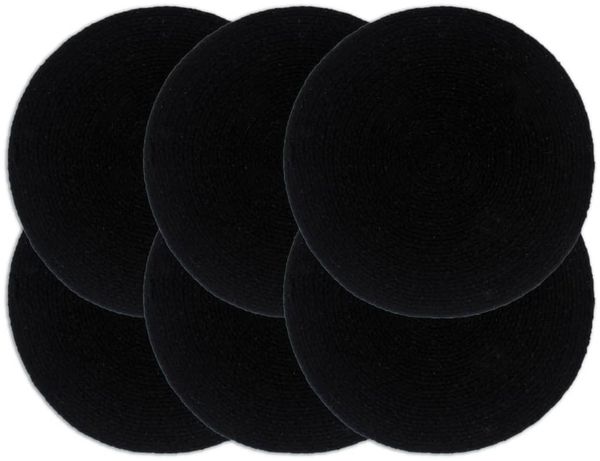 vidaXL Tischsets 6 Stk. Uni Schwarz 38 cm Rund Baumwolle 133845
