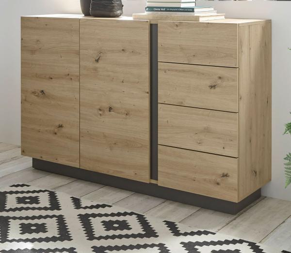 'Louna' Sideboard mit 4x Schubladen Eiche Artisan/ Graphit grau