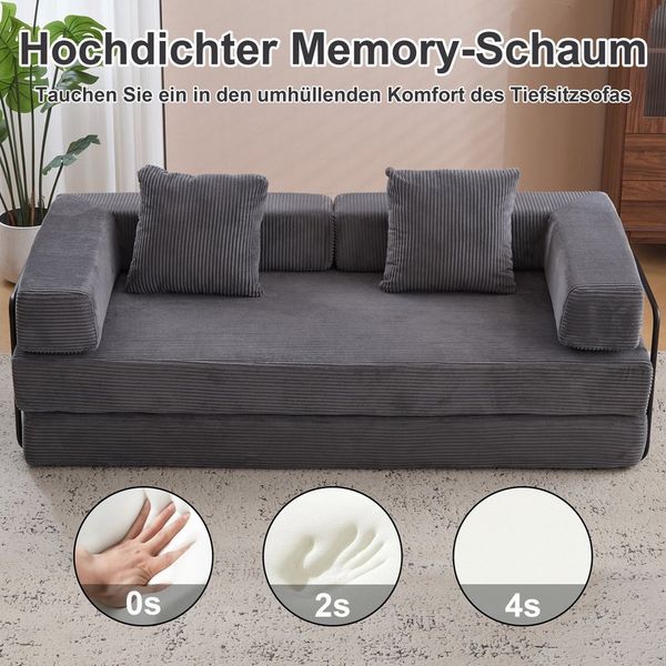 Leawin Sofa 4-in-1 Wohnzimmersofa mit Bettfunktion – faltbares Cord Schlafsofa, Bequemes & modernes Schlafsofa aus Cord – ideal für kleine Räume