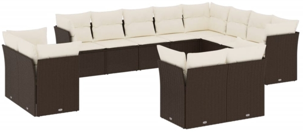 vidaXL 12-tlg. Garten-Sofagarnitur mit Kissen Braun Poly Rattan 3250372