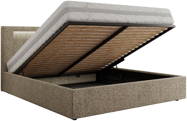 Polsterbett GOLD 5 CLASSIC 140 x 200 cm mit LED-Beleuchtung & Bettkasten, Doppelbett inkl. Lattenrost, Metall-Lift-System & Stauraum - Dunkelbeige Struktur Bild 6