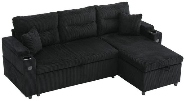 i@home Schlafsofa Modernes 3-Sitzer-Sofa mit Stauraum & Schubladenbett, Hydraulische Chaiselongue, USB-C-Ladestation, Becherhalter