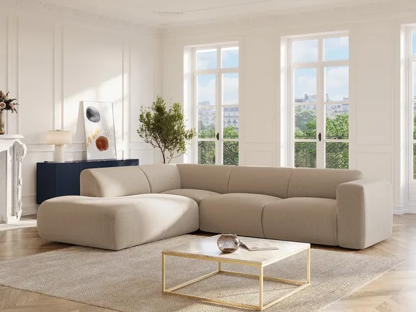 Vente-unique - POGNI Sofa SamtStoff Beige - B 221 cm x H 73 cm x L 269 cm