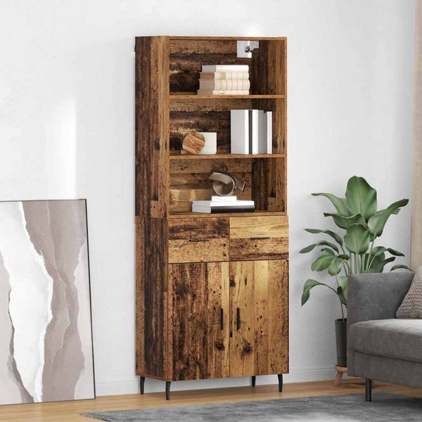 Highboard, BuffetSchrank, Büroschrank Altholz 69,5 x 34 x 180 cm Engineered Wood und Glas