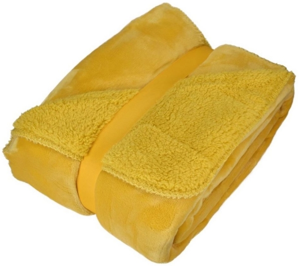 Kuscheldecke 150x200 cm mit Flanell und Sherpa Wohndecke Teddydecke, gelb