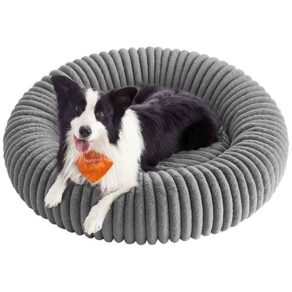 FEANDREA Hundebett, Katzenbett, Donut Kissen, waschbar, weiche Polsterung, rutschfest, grau