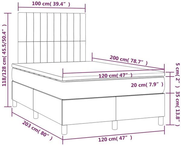 Boxspringbett mit Matratze & LED Stoff Dunkelbraun 120x200 cm, Härtegrad: H2 [3135024] Bild 8