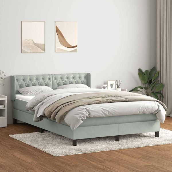 vidaXL Boxspringbett mit Matratze Hellgrau 160x220 cm Samt 3318411