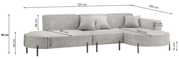 Ecksofa Designersofa VALENCIA in Stoff Quelle Dunkelgrau Ottomane Links Bild 2