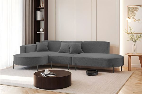Ecksofa Designersofa VALENCIA in Stoff Quelle Dunkelgrau Ottomane Links
