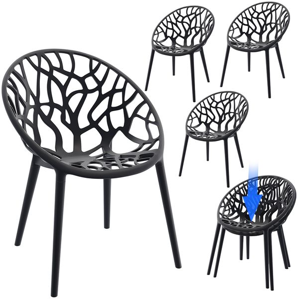 STEELSØN 'Quanta' Gartenstuhl, schwarz, Kunststoff, wetterfest und UV-beständig, Balkonstuhl stapelbar, bis 120 kg belastbar, 4er Set