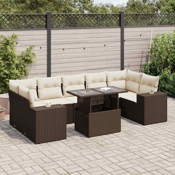 vidaXL 8-tlg. Garten-Sofagarnitur mit Kissen Braun Poly Rattan 3326764