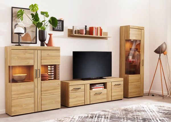 Wohnwand >Cortina< (4-teilig) in Grandson Eiche Dekor - 317x195x41 (BxHxT)