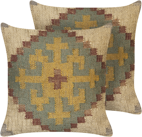 Kissen 2er Set SARON Jute 45 x 45 cm Orientalisches Muster Grün