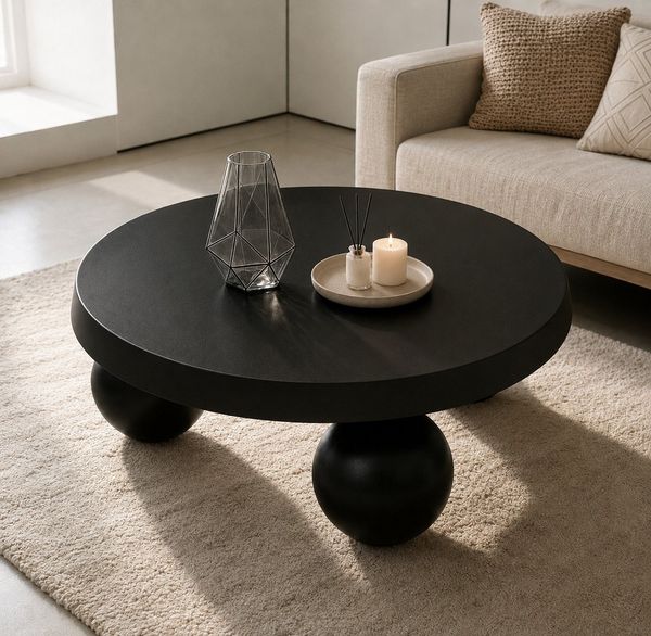 TWSOUL Couchtisch Runde Moderner Wohnzimmertisch Beistelltisch, Metall Weiß/Schwarz, ⌀75cm, mit 3 Kugelbeinen, für Schlafzimmer, Wohnung, Wohnzimmer