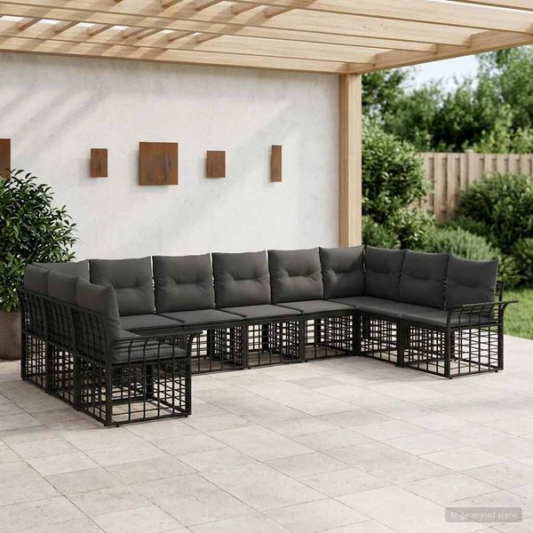 vidaXL Outdoor-Sofagarnitur 10 pcs Schwarz und Dunkelgrau Polyester 3437761