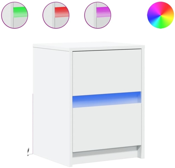 vidaXL Nachttische mit LED-Leuchten 2 Stk. Weiß Holzwerkstoff 852034