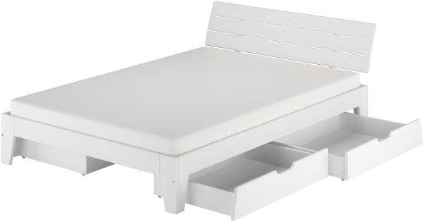 Weißes zeitloses Doppelbett 160x200 Kiefer massiv weiß mit Stauraum Zubehör wählbar V-60.54S8-16WRollrost und Matratze inkl.