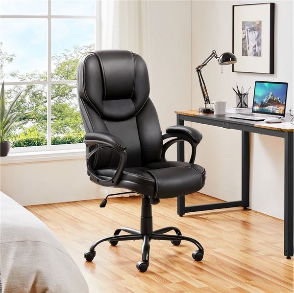 Yaheetech Bürostuhl, Chefsessel Schreibtischstuhl Drehstuhl Höhenverstellbar, Max. Belastbarkeit 136 kg, Schwarz