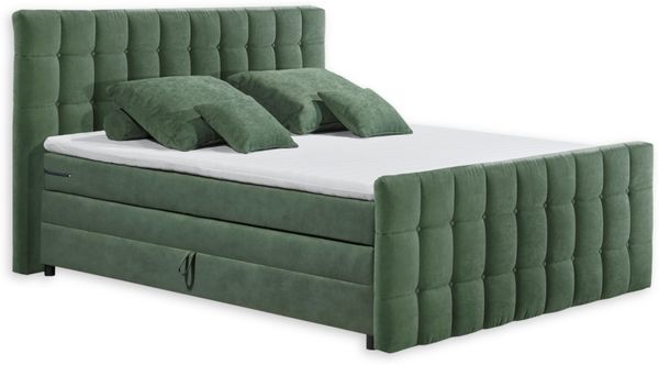 Stella Trading Mendoza 6 Boxspringbett 160x200 mit Bettkasten, Winter Moss - Bequemes Bett mit dekorativer Steppung & Kaltschaum Topper - 183 x 120 x 222 cm (B/H/T)